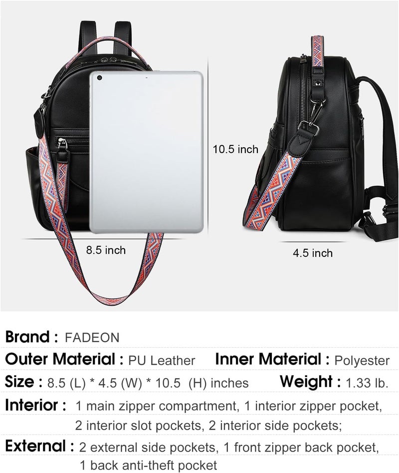 FADEON Mini Backpack Purse for Women, Designer Leather Cute Roomly Small Backpacks, Ladies Shoulder Backpack Fashion Handbag - Image 3